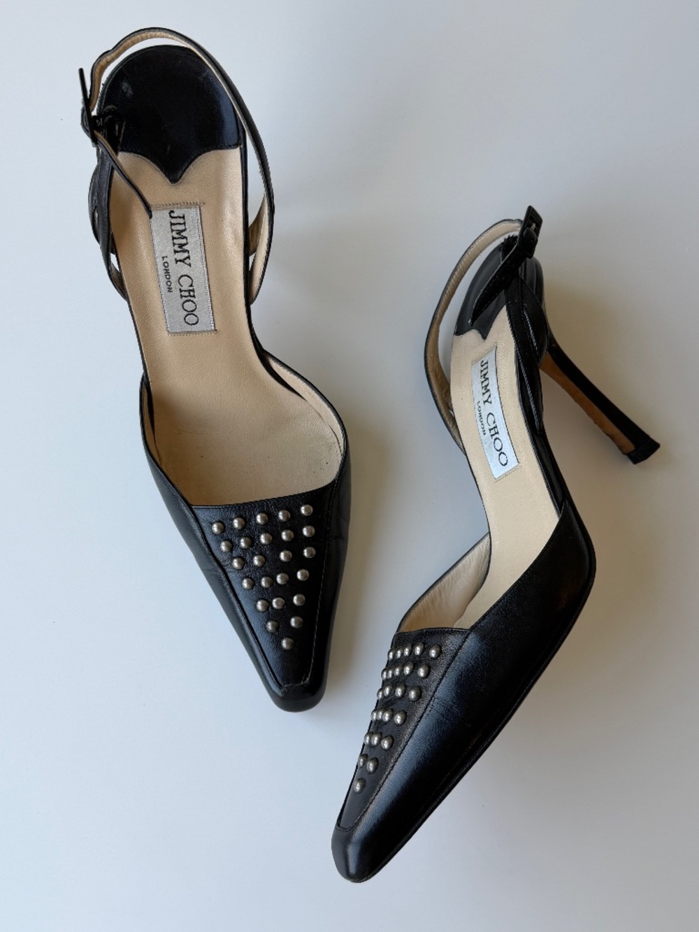 Jimmy Choo vintage black leather studded slingback, IT 37